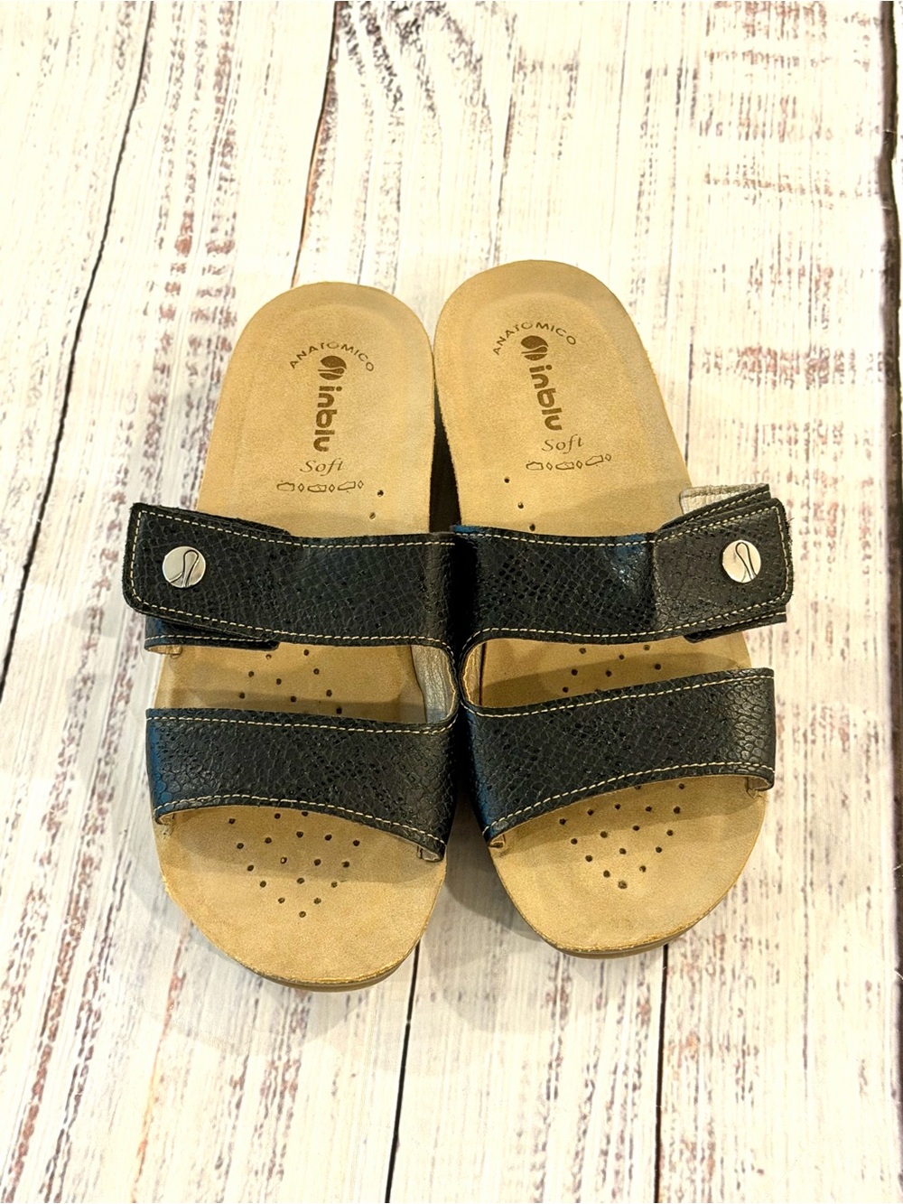 Inblu Anatomic Soft Womens Black & Tan Strappy Sandals Slide Shoes Size EU 39